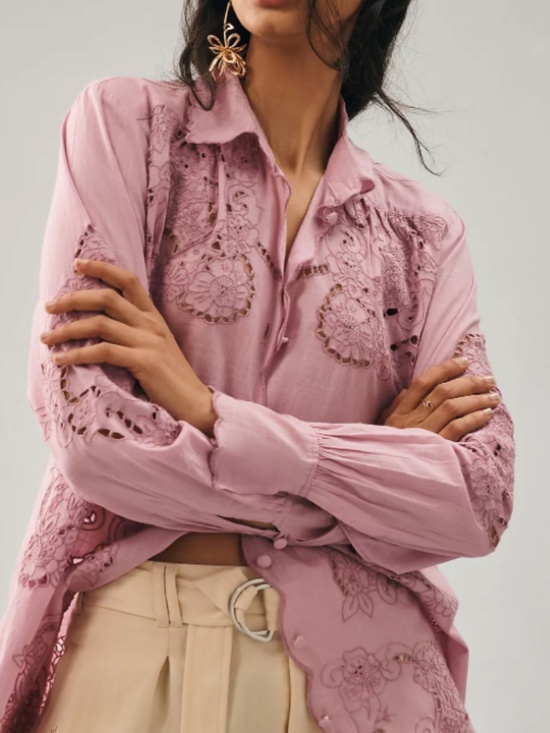Anthropologie Tops - By Anthropologie Lavender Cutwork Embroidered Blouse M